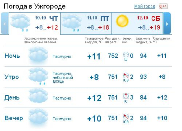 В Ужгороде на протяжении всего дня возможен мелкий дождь