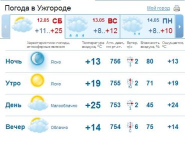 В Ужгороде вечером ожидается дождь и гроза