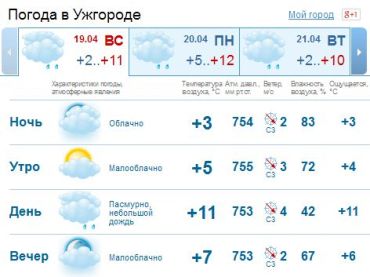 К вечеру в Ужгороде ожидается мелкий дождь