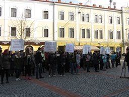 Перед будівлею Мукачівської ратуші зібралось близько 200 чоловік з плакатами