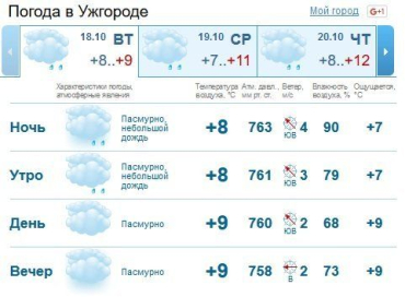 Весь день в Ужгороде будет пасмурно, утром возможен небольшой дождь