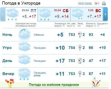 В Ужгороде днем ожидается кратковременный дождь