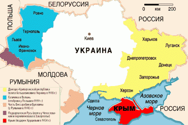 Карта земель, которые коммунисты присоединили к Украине